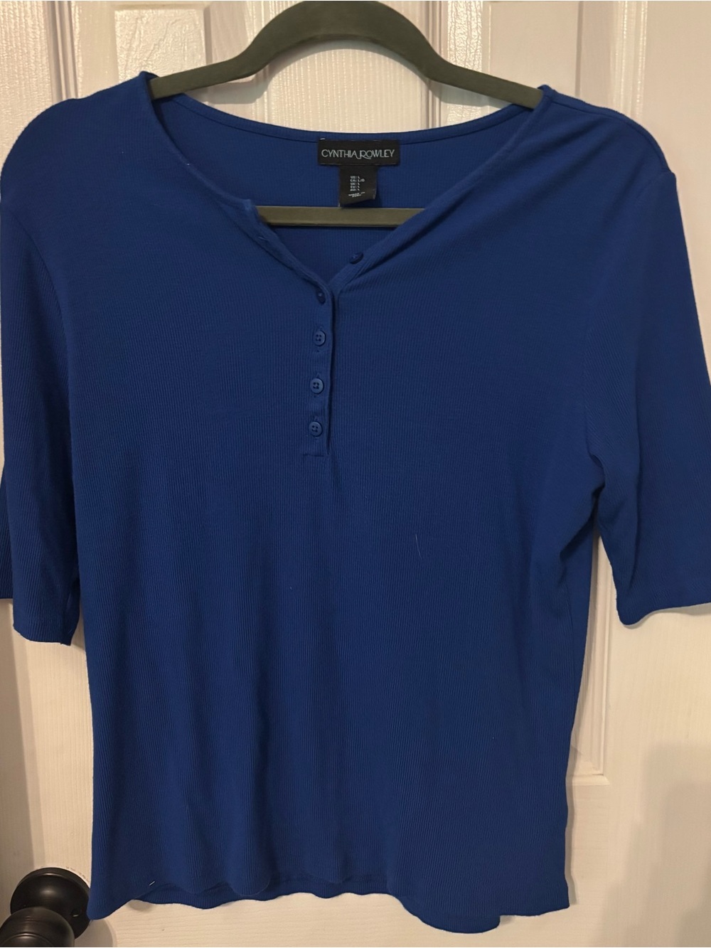 Cynthia Rowley Cobalt Short Sleeve Henley Top